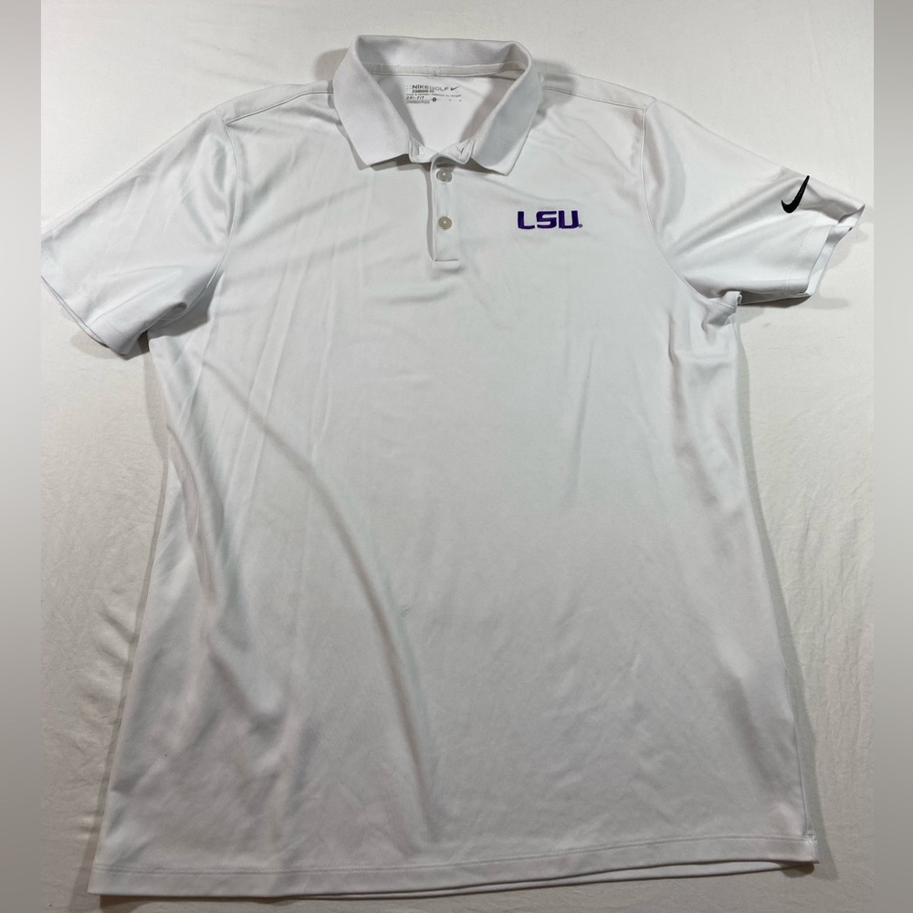 Nike Golf LSU Polo Shirt Standard Fit White  golf Shirt Dri Fit LG Men’s Shirt